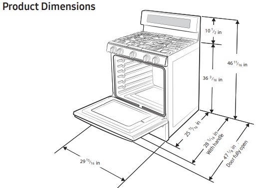 SAMSUNG Cuisinière à gaz autoportante avec Dimensions du produit