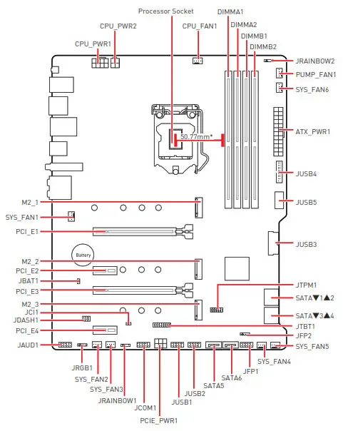 Carte mère msi Z590 PRO Wi-Fi Z590-A PRO Vue d'ensemble des composants