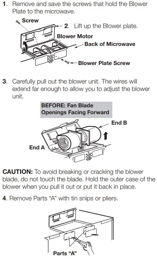 SAMSUNG ME21R7051SS Range Microwave Oven Instruction Manual - ADAPTING THE MICROWAVE BLOWER FOR OUTSIDE BACK EXHAUST