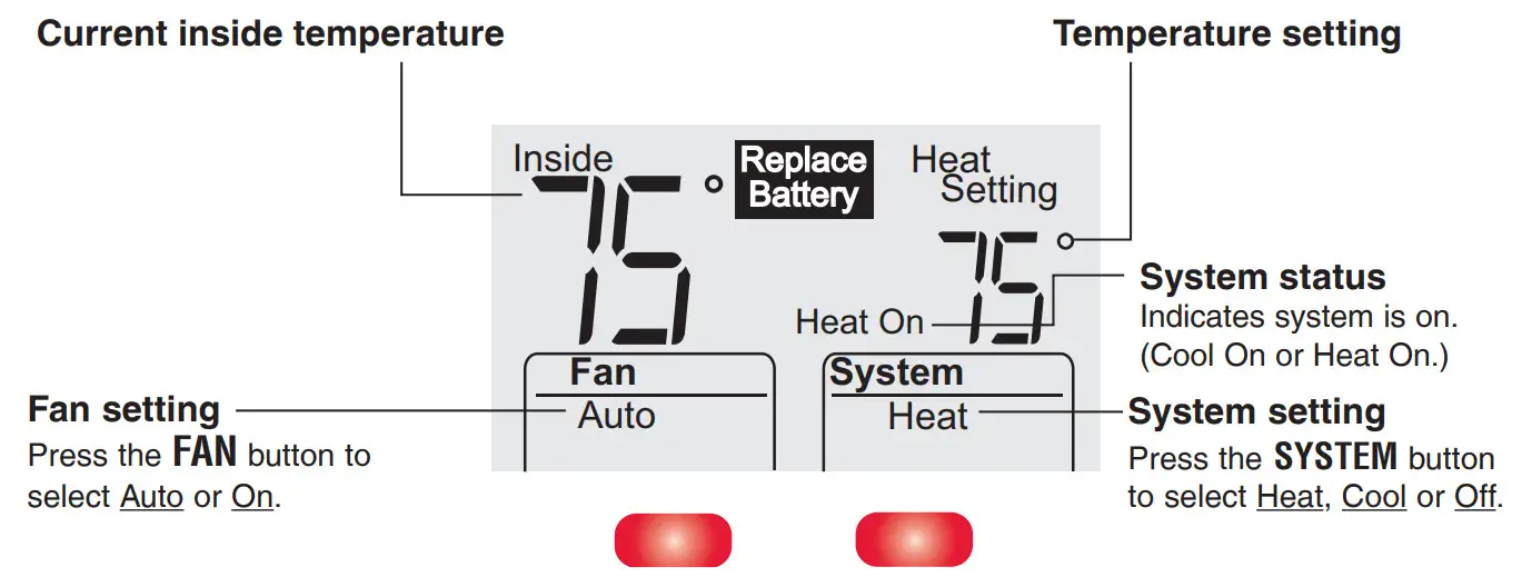 Honeywell RTHL3550 Thermostats numériques non programmables - Écran d'affichage