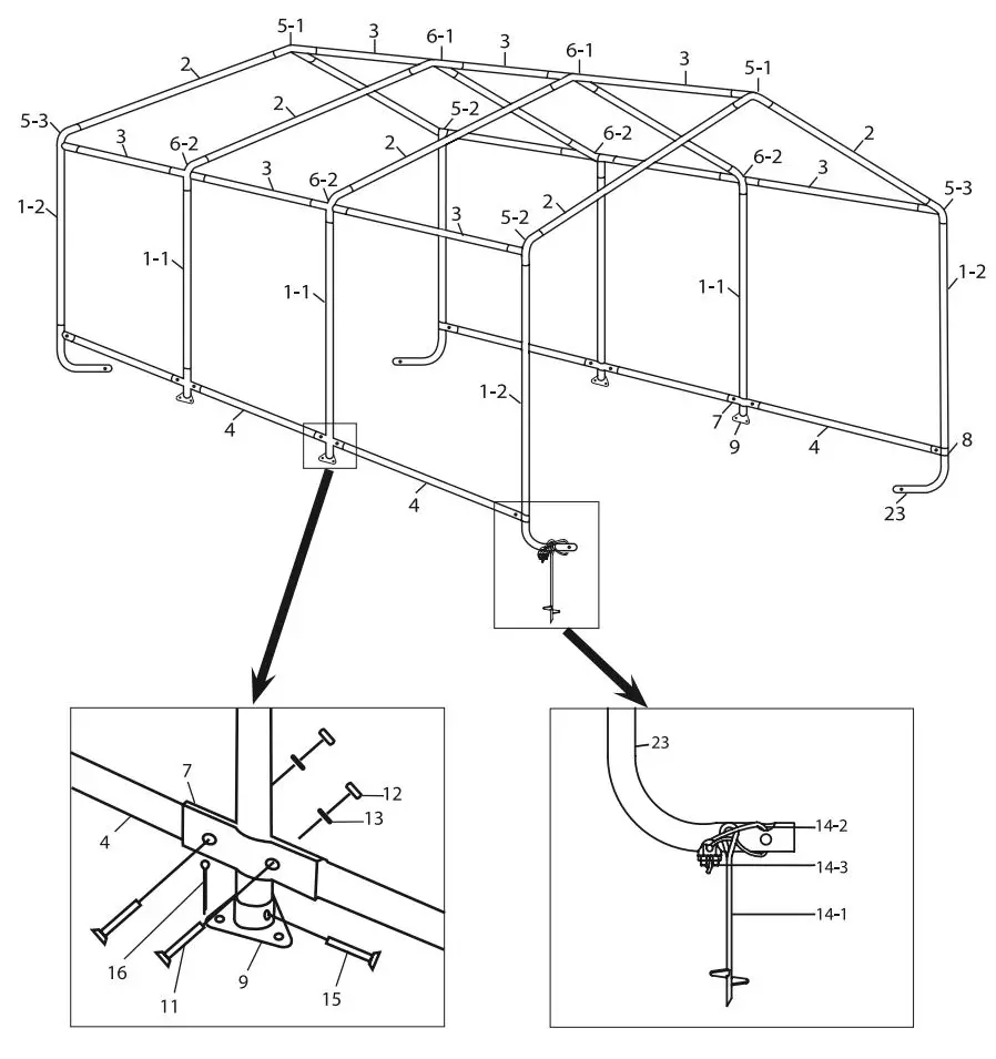 Harbor Freight COVER PRO 10FTx17FT Portable Garage 62860 Manuel du propriétaire - Vue d'ensemble de l'assemblage du cadre