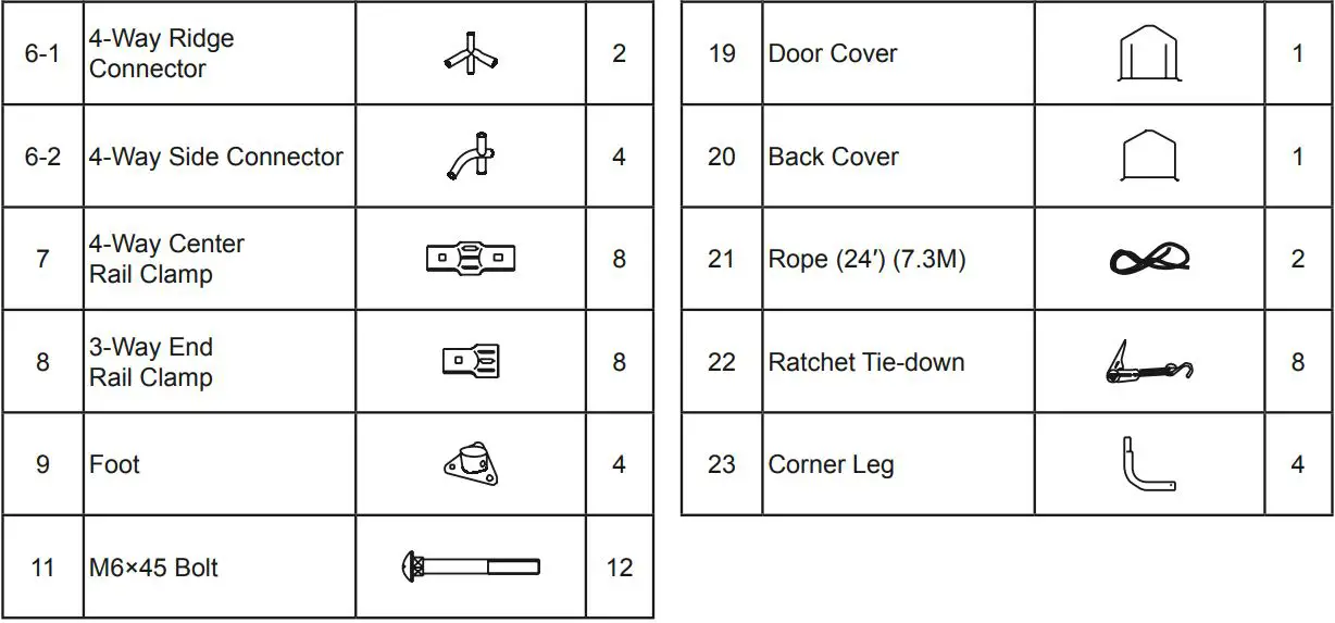 Harbor Freight COVER PRO 10FTx17FT Portable Garage 62860 Manuel du propriétaire - Liste des pièces