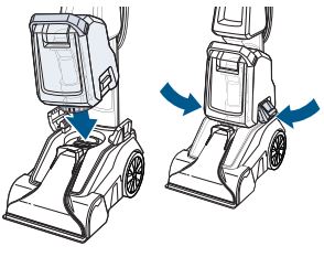 Bissell Powerforce Powerbrush Pet Instructions - Une fois que le réservoir d'eau sale est sec, alignez le bas du réservoir sur la base et fixez-le en place à l'aide des loquets.