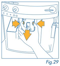 DeLonghi Magnifica - appuyez sur les deux boutons rouges situés sur le côté de l'infuseur.