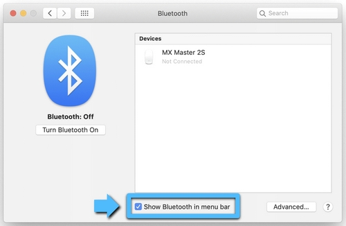 Afficher Bluetooth dans la barre de menu