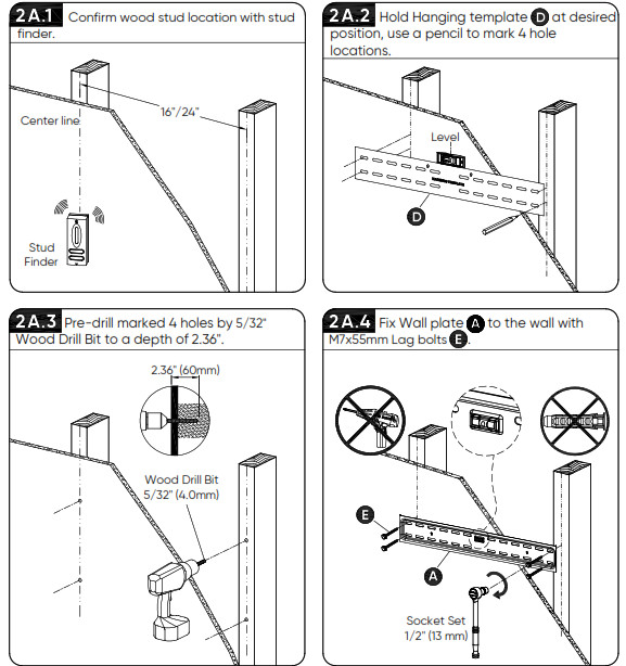 Support mural TV inclinable Onn 50-86 - Etape 2a