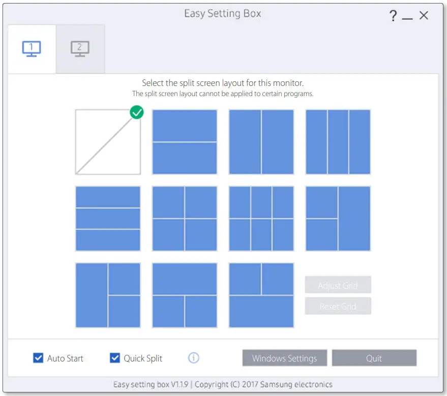 SAMSUNG Easy Setting Box Screen Splitting Application - disposition de l'écran