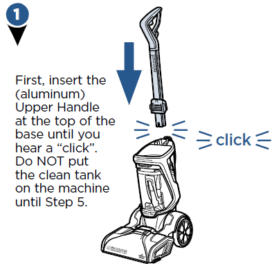 Bissell-Proheat-2x-Revolution-Premièrement, insérez la poignée supérieure (en aluminium).