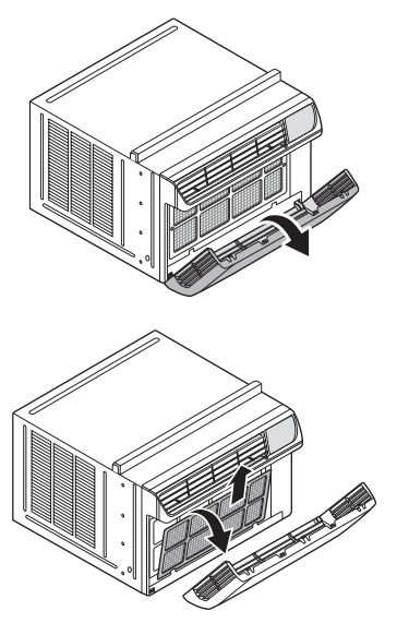 Manuel du propriétaire du climatiseur LG - Retirez le filtre à air de la grille avant en tirant le filtre vers l'avant, puis légèrement vers le haut.