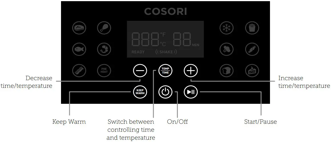 COSORI CP168-AF Pro Gen Quart Air Fryer - Panneau de contrôle