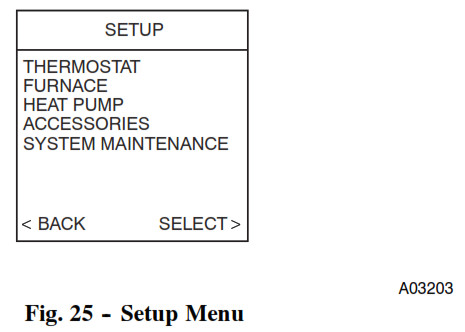 Thermostat de régulation Carrier Infinity - Fig. 25 -- Menu de configuration