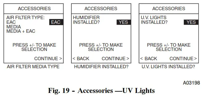 Thermostat de régulation Carrier Infinity - Fig. 19 -- Accessoires - Lampes UV