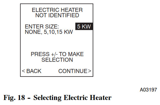 Thermostat de contrôle Carrier Infinity - Fig. 18 -- Sélection de l'appareil de chauffage électrique