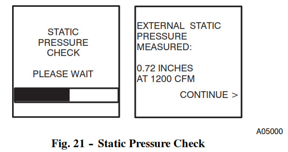 Thermostat de régulation Carrier Infinity - Fig. 21 -- Vérification de la pression statique