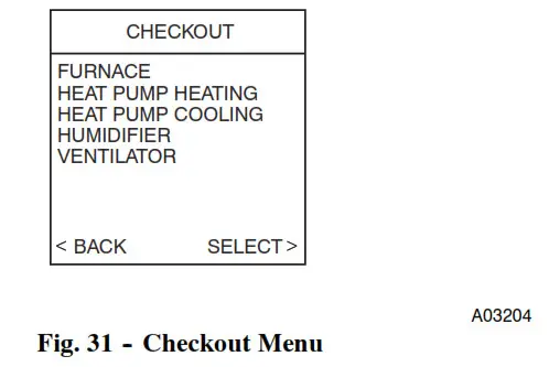 Thermostat de régulation Carrier Infinity - Fig. 31 -- Menu de vérification