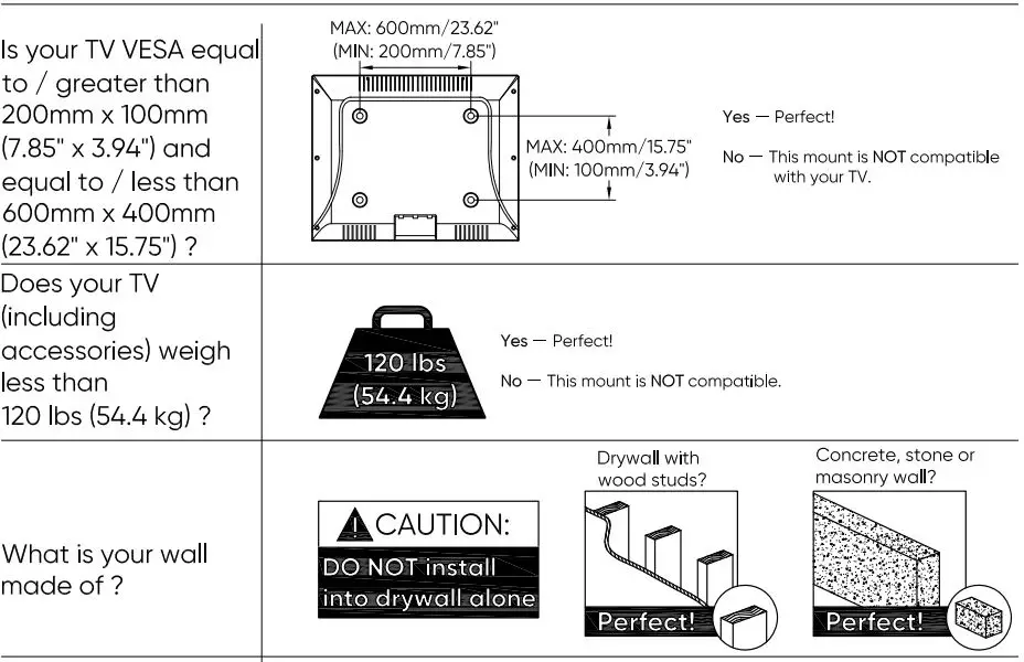 onn 100027961 Guide d'utilisation du support mural pour téléviseur 50 pouces à mouvement complet - Avant de commencer