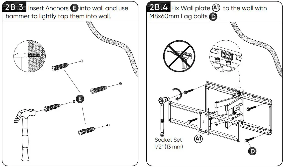 onn 100027961 Guide d'utilisation du support mural pour téléviseur 50 pouces à mouvement complet - Installation dans le béton, la pierre ou la maçonnerie