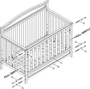 Retirer la barre avant et la barre stabilisatrice installées aux étapes 5 et 6 de la section 1 de l'assemblage du lit d'enfant.