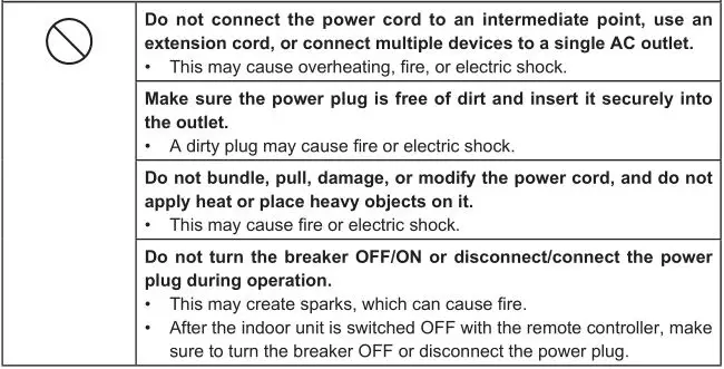 Climatiseurs Split-Type de Mitsubishi Electric - Avertissements-Tableau-1