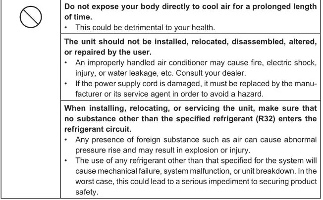 Climatiseurs Split-Type de Mitsubishi Electric - Avertissements-Tableau-2