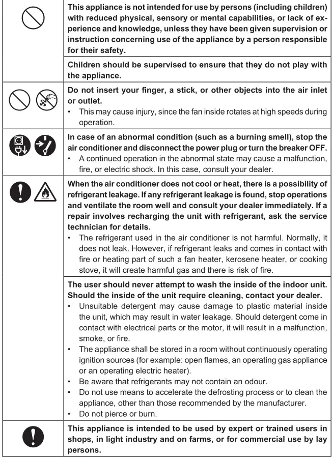 Climatiseurs Split-Type de Mitsubishi Electric - Avertissements-Tableau-3