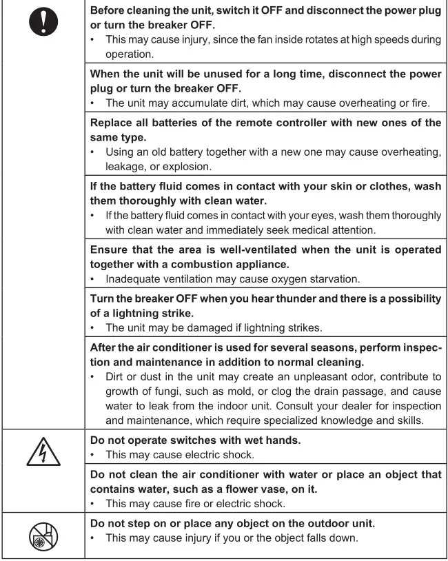 Climatiseurs Split-Type de Mitsubishi Electric - ATTENTION-Tableau-2