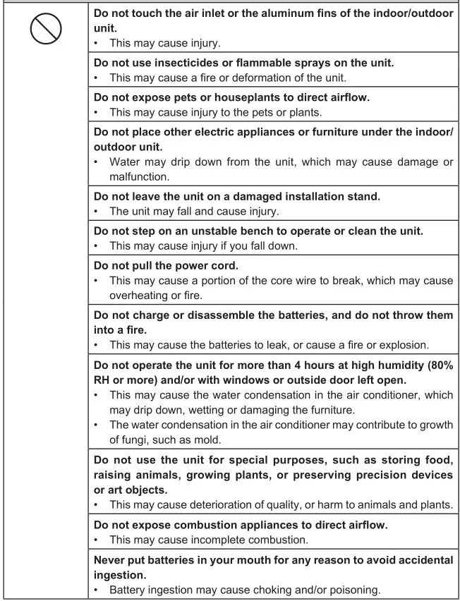 Climatiseurs de type split de Mitsubishi Electric - ATTENTION-Tableau-1