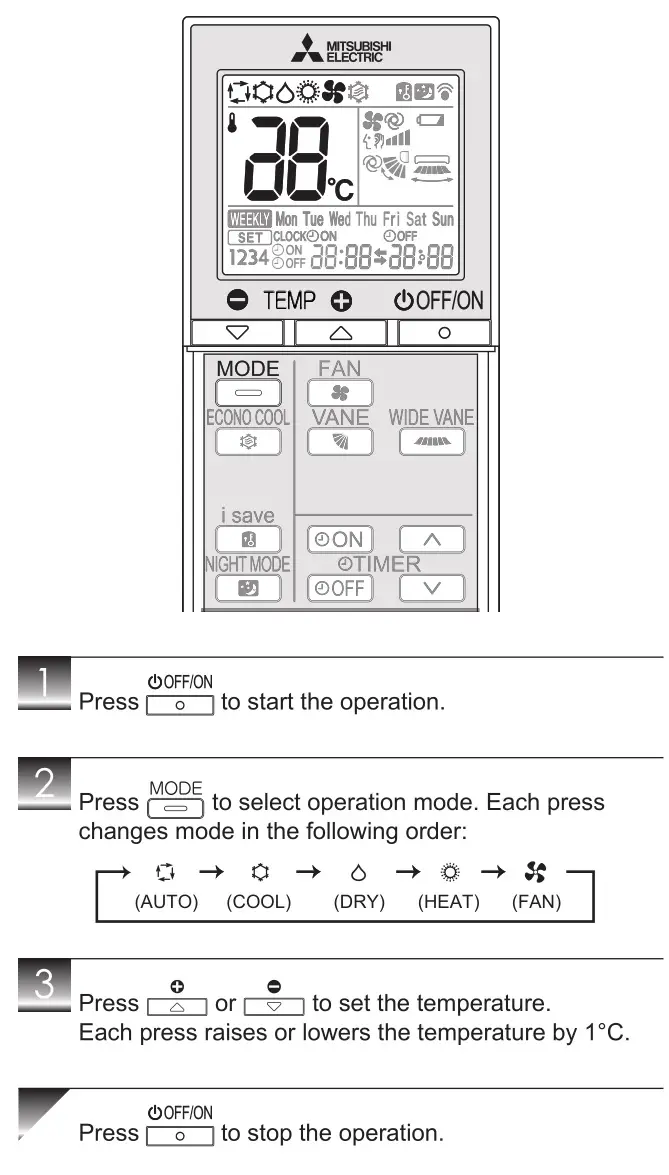 Mitsubishi-Electric-Split-Type-Air-Conditioners - SELECTING-OPERATION-MODES (Sélection des modes de fonctionnement)