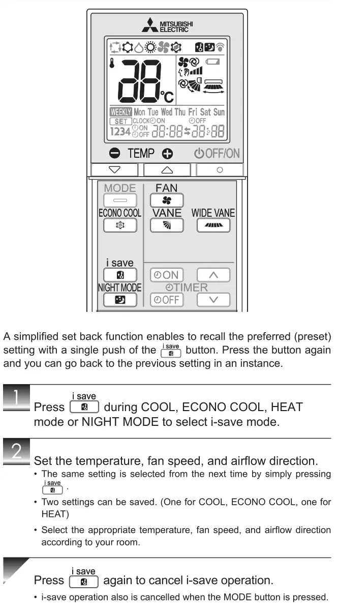 Climatiseurs Split-Type Mitsubishi-Electric - I-SAVE-OPERATION