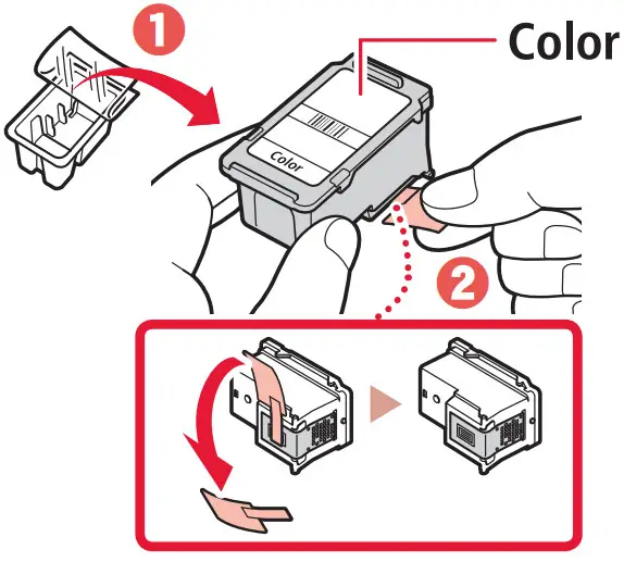 Canon TS3500 Series Color Inkje - Retirez la cartouche couleur FINE de son emballage et retirez le ruban protecteur.