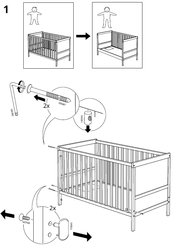 IKEA SUNDVIK Lit de bébé blanc 60x120 cm-fig-13