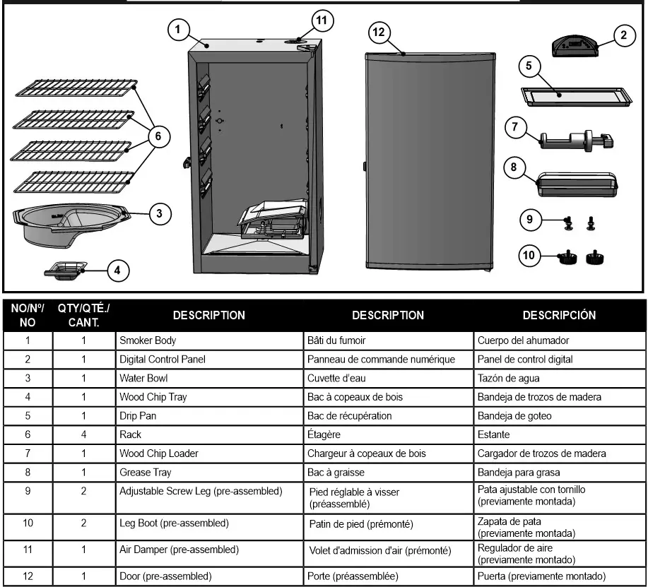 Fumoir électrique numérique 30 pouces Masterbuilt - LISTE DES PIÈCES