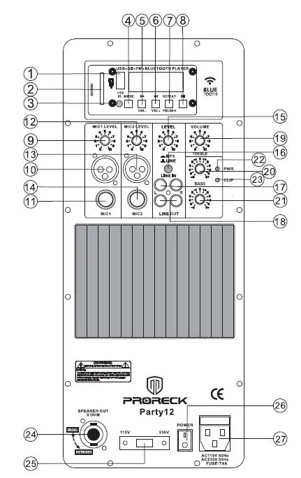 PRORECK Party 12 12 Inch 1000W 2-Way Powered PA Speake Fig1