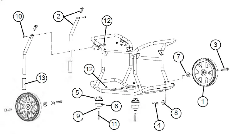 Figure 2-11. Assemblage de la roue, de la poignée et du pied