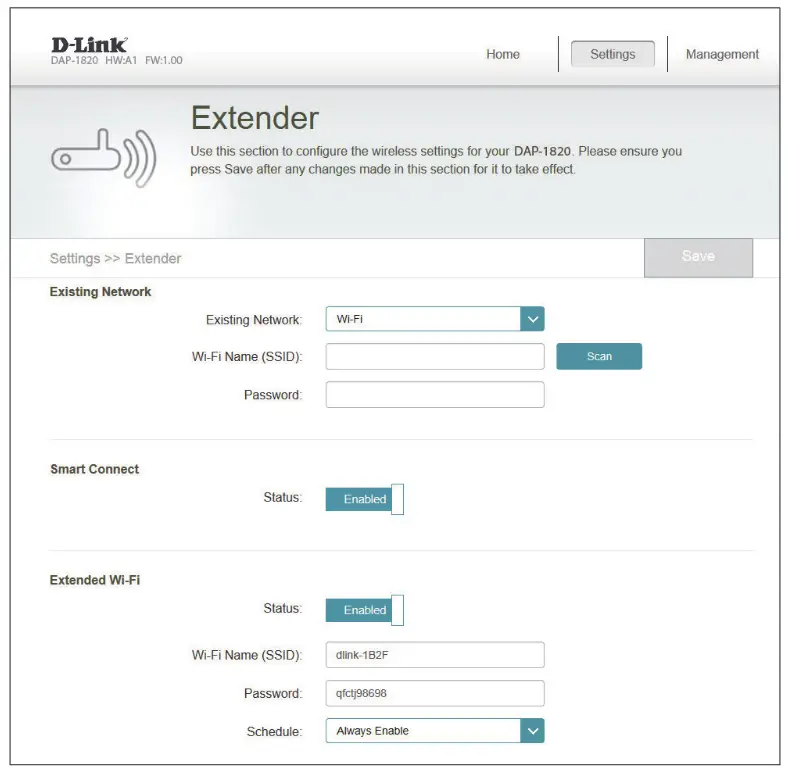 D-Link Wi-Fi Range Extender - paramètres sans fil de mon Range Extender