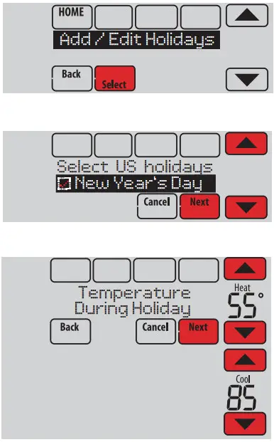 Honeywell TH8110R1008 Vision PRO 8000 Touch - Réglage du calendrier des vacances