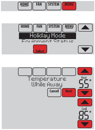 Honeywell TH8110R1008 Vision PRO 8000 Touch - Réglage de la dérogation vacances