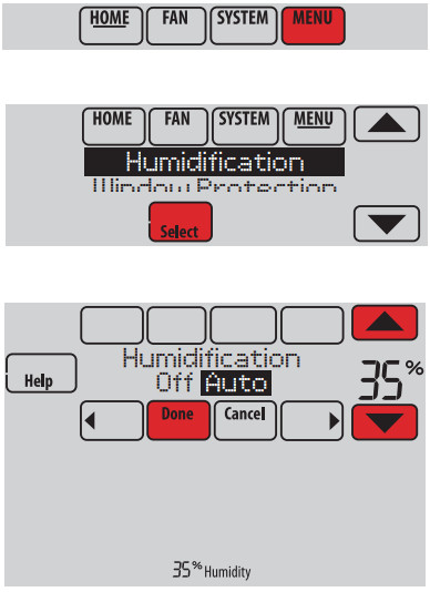 Honeywell TH8110R1008 Vision PRO 8000 Touch - Réglage des paramètres d'humidification