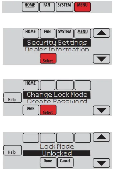 Honeywell TH8110R1008 Vision PRO 8000 Touch - Réglage des paramètres de sécurité