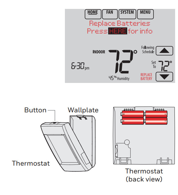 Honeywell TH8110R1008 Vision PRO 8000 Touch - Remplacement des piles du thermostat