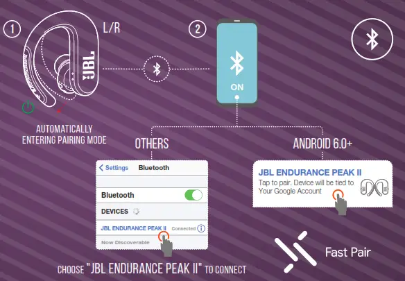 Écouteurs sans fil JBL Endurance Peak II - Appairage