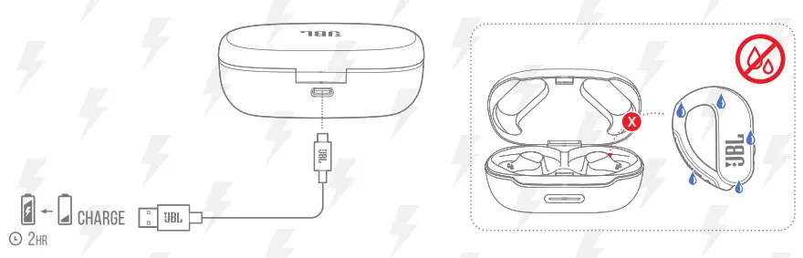 Écouteurs sans fil JBL Endurance Peak II - Chargement