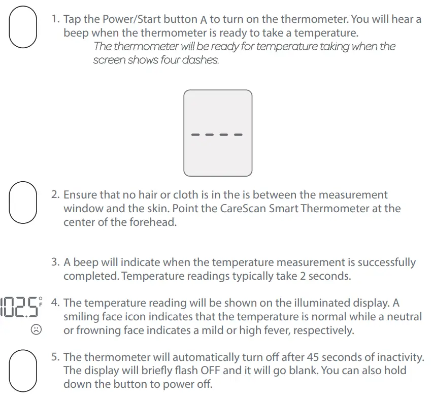 Instructions du thermomètre frontal intelligent sans contact kinsa QuickScan - Prise de température