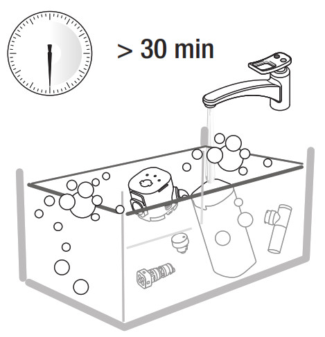 Tremper tous les composants dans de l'eau potable chaude.