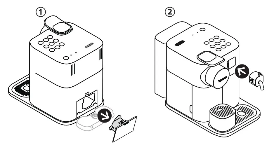 Prenez le tuyau de détartrage situé à l'arrière de la machine et branchez le tuyau de détartrage dans le connecteur vapeur de la machine.