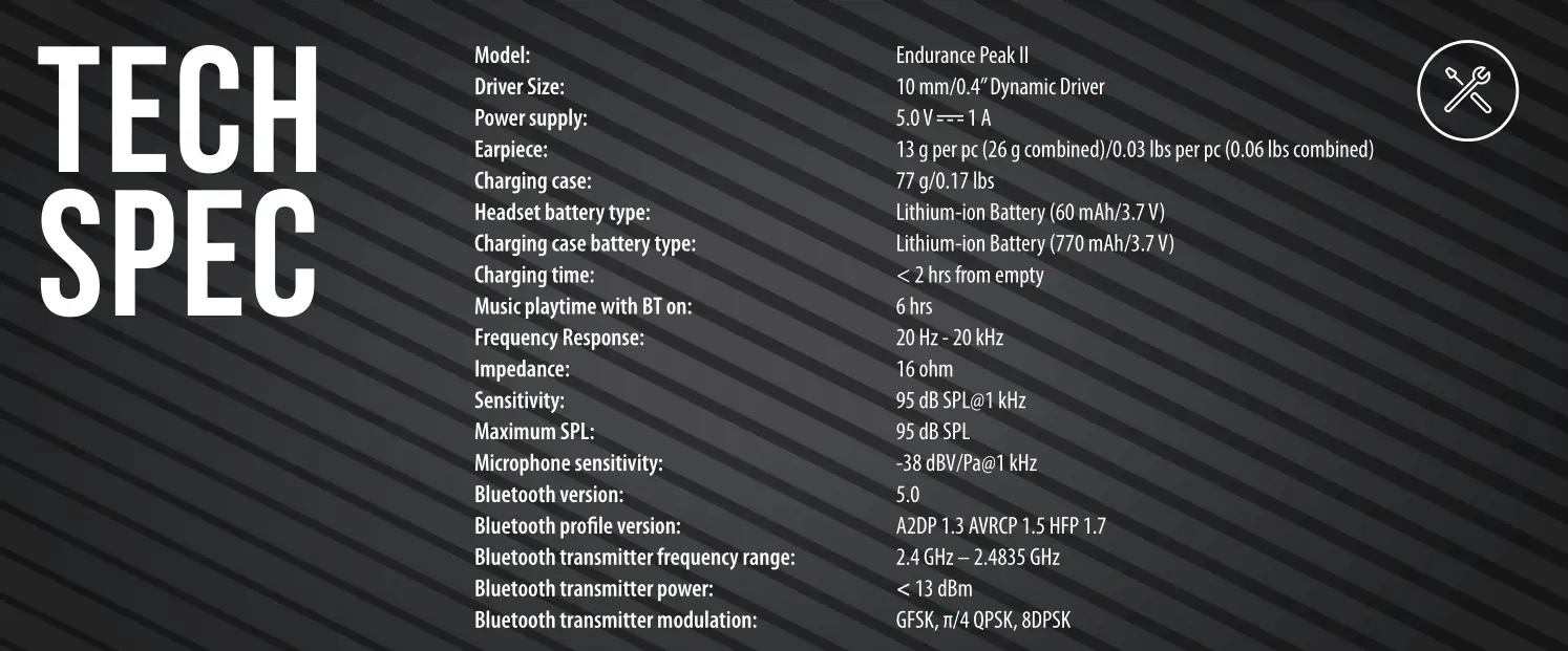 JBL Endurance Peak II TECH SPEC