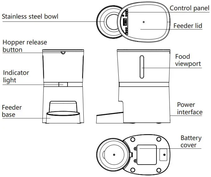 WellToBe A36 Automatic Pet Feeder - Image de la structure