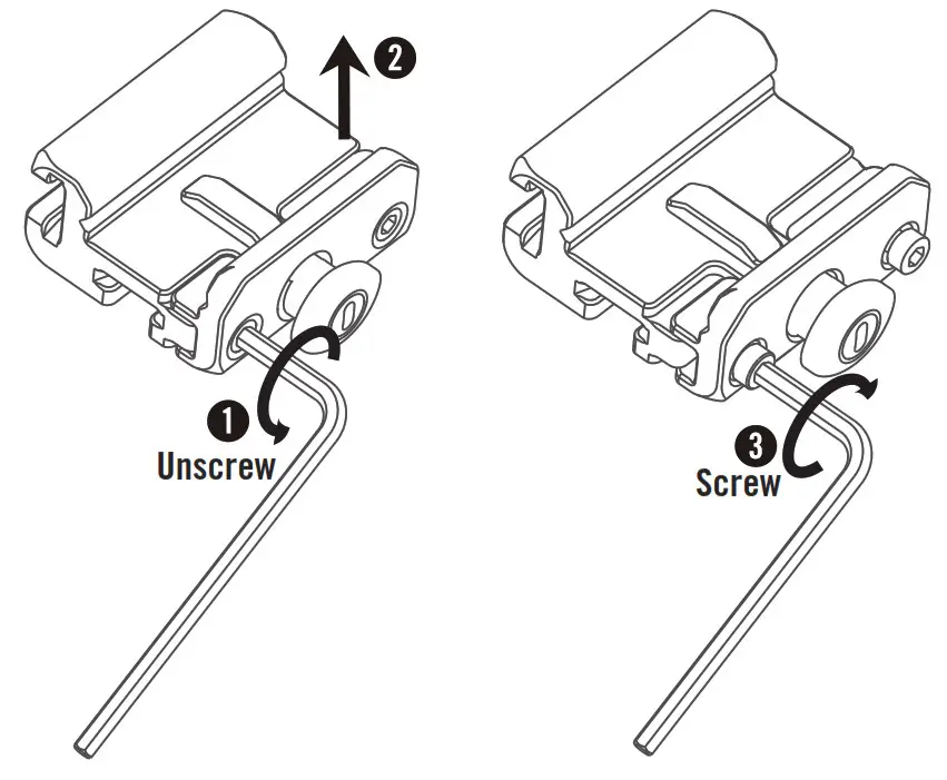 Desserrer les vis et installer le support de rail dans la position souhaitée.