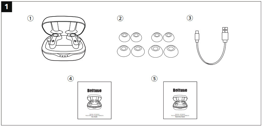 Boltune BT-BHBoltune BT-BH020 Ecouteurs stéréo sans fil - CONTENU DU PAQUET020 Ecouteurs stéréo sans fil - CONTENU DU PAQUET