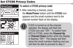 FIG 17 Réglage des codes de confidentialité CTCSS